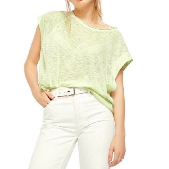 Free People We the Free Halo Stripe Tee-Shirt in Neon Lime and White Stripe - Picture 4 of 12